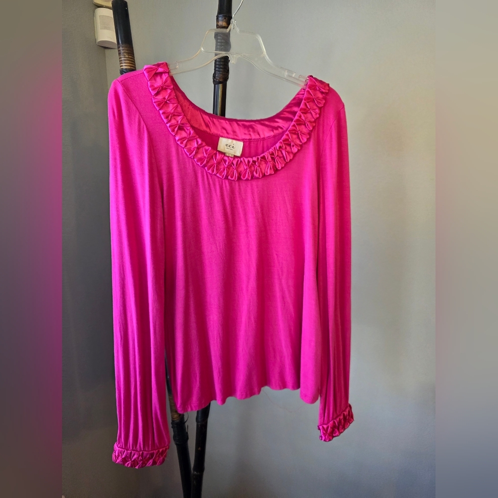 ECI Fuchsia Ruffled Blouse